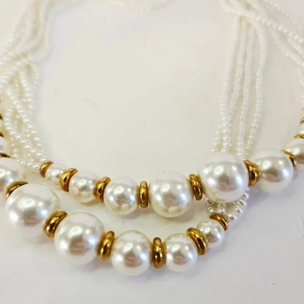 Vintage Napier Signed Multi-Strand Faux Pearl Opera Length Infinity Necklace
